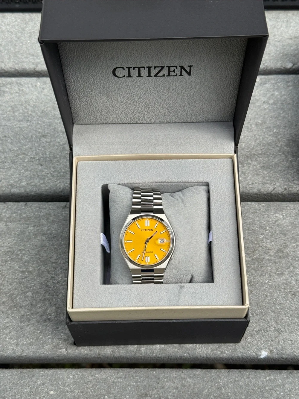 Citizen Stainless Steel Watch with Vibrant Yellow Men's Tsuyosa Japan Automatic